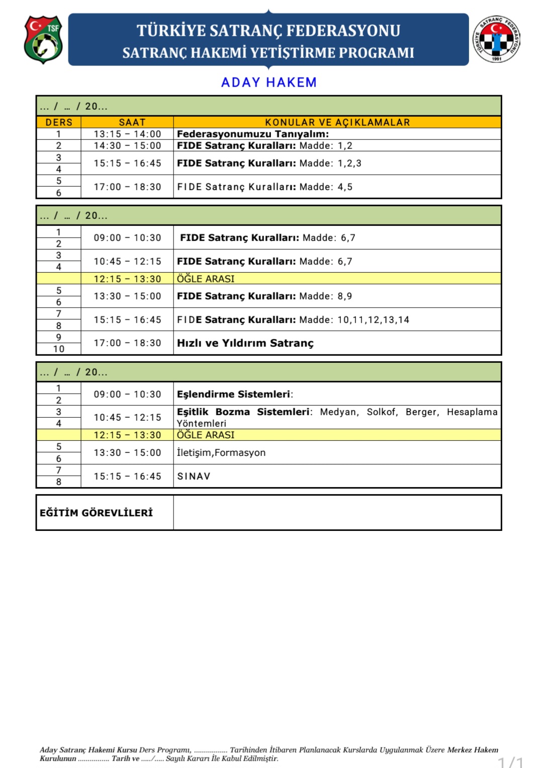 SATRANÇ HAKEMİ YETİŞTİRME PROGRAMI